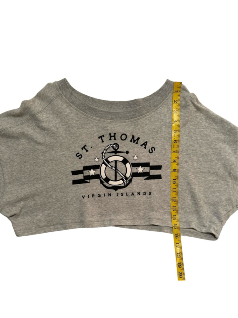St Thomas AERO Fleece Crop Top Sweatshirt Womens L Virgin Islands Gray Cotton - Picture 13 of 16